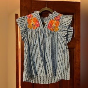 NWT THML blue flutter sleeves top